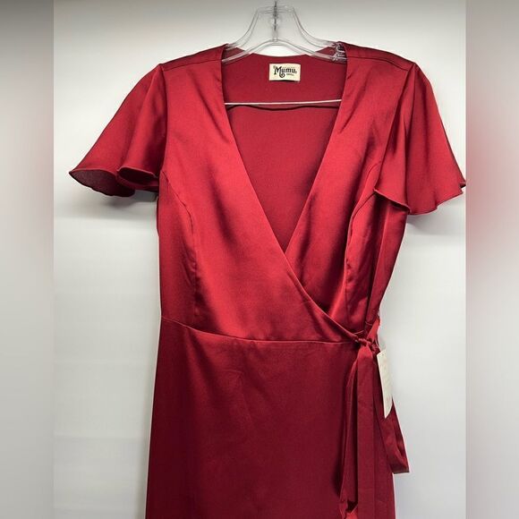 Show Me Your MuMu Noelle Wrap Dress in Ruby Luxe Satin S - Picture 3 of 15